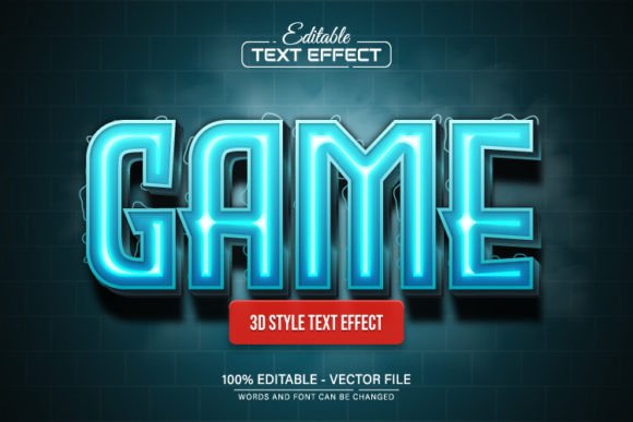 Game Blue Glowing Neon 3D Text Effect