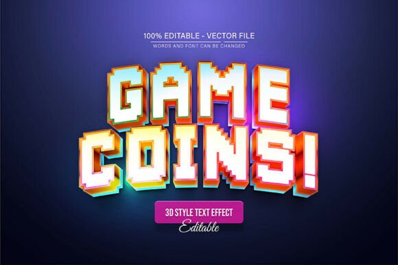 Game Coin Pixel 3D Text Effect: Editable Vector Art