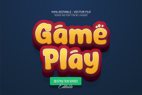 Game Play Cartoon 3d Text Effect: Bold, Editable Vector