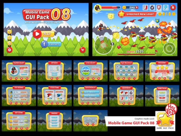 Mobile Game GUI Pack 08: Essential UI Elements for 2D Games